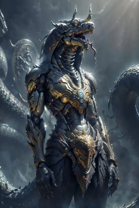 ((raw photo)), ((masterpiece)), <lora:NagaSerpentGod_v1:0.7>, anthropomorphic humanoid NagaSerpentGod , golden crest, intricate detail, futobot, intricate Greebles parts, dramatic lighting, rim lighting,  <lora:Futuristicbot4:0.65>