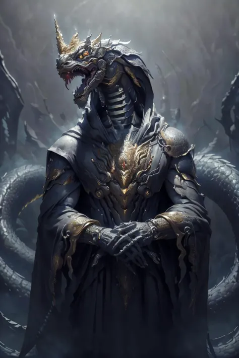 ((raw photo)), ((masterpiece)), <lora:NagaSerpentGod_v1:0.7>, anthropomorphic humanoid NagaSerpentGod wearing cloak, long sleeves, golden crest, intricate detail, futobot, intricate Greebles parts, dramatic lighting, rim lighting, <lora:Futuristicbot4:0.65>