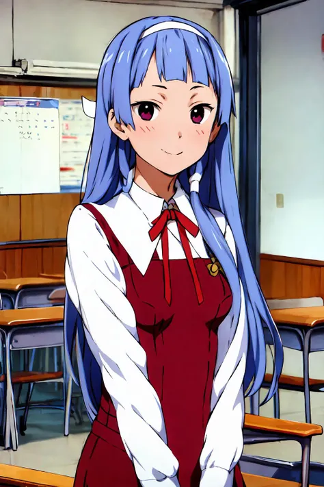 masterpiece, best quality, 1girl, detailed face and eyes, classroom, standing, upper body, face focus, smile,
<lora:nagi_kannagi-v22:1.0>, nagi \(kannagi\), school uniform, red dress, neck ribbon, white shirt, long sleeves,