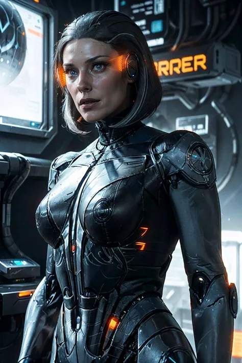 (best quality, masterpiece, perfect face) <lora:Bo-KatanV2:0.7> skswoman, Katee Sackhoff as <lora:Edi-10:0.7> Edi, female, woman, holographic orange glasses, cyberpunk glass wall, cyborg shop, neon lights, <lyco:EnvyBeautyMix29:0.3> Unveil the extraordinary with our cyberpunk fembot, female body, a harmonious blend of artificial grace and cutting-edge engineering. Her biomechanical limbs move with fluid precision, and her holographic hair shifts colors with your mood. Immerse yourself in the interactive display, where she demonstrates her versatility and adaptability. Elevate your existence with the pinnacle of cybernetic innovation. <lora:zyd232_StasisPod_v1_0:0.3> stasis pod <lora:add_detail:0.7> (hyper realism, soft light, dramatic light, sharp, HDR)