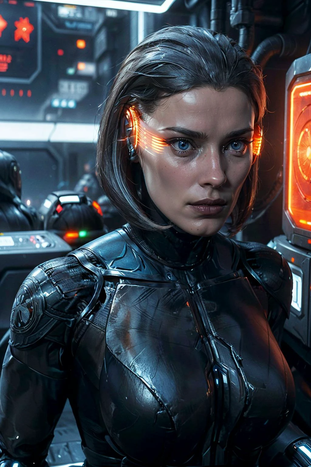 (best quality, masterpiece, perfect face) <lora:Bo-KatanV2:0.7> skswoman, Katee Sackhoff as <lora:Edi-10:0.7> Edi, female, woman, holographic orange glasses, cyberpunk glass wall, cyborg shop, neon lights, <lyco:EnvyBeautyMix29:0.3> Unveil the extraordinary with our cyberpunk fembot, female body, a harmonious blend of artificial grace and cutting-edge engineering. Her biomechanical limbs move with fluid precision, and her holographic hair shifts colors with your mood. Immerse yourself in the interactive display, where she demonstrates her versatility and adaptability. Elevate your existence with the pinnacle of cybernetic innovation. <lora:zyd232_StasisPod_v1_0:0.3> stasis pod <lora:add_detail:0.7> (hyper realism, soft light, dramatic light, sharp, HDR)