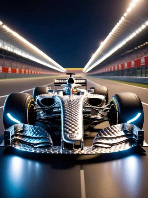 Dvrscls, An intricately designed F1 race car with the entire body being made from dvrscls scales, giving the car an extra boost of speed on the track. The dvrscls scales glow and reflect the lights as the car races around the track at night <lora:dvrscls:0.9><lora:EnvyBetterHiresFixXL01:0:hr=1>