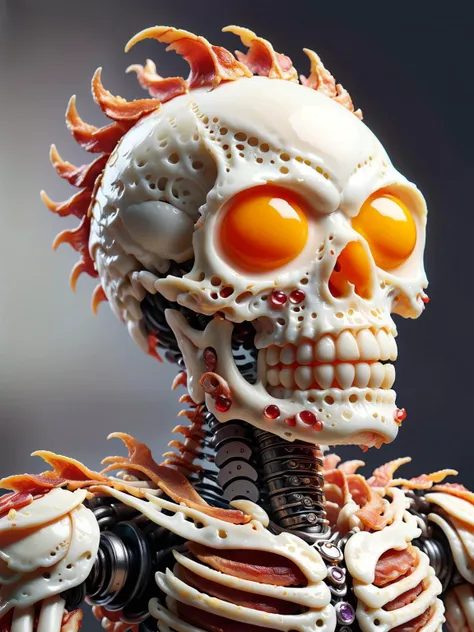 ethereal fantasy concept art of Gothic style bacon scales mechanical skeleton,fiery skull,gemstone,sharp,cosmic,miniature,tiltshift,mecha,hyperdetailed,maximum fidelity,quality,cinematic,subsurface scattering,maximal attention to correctness and detail,epic,magnificent,wondrous,<lora:DeverScalesXL:1>,dvrscls,<lora:ral-friedegg-sdxl:0.9>,ral-friedegg, . Dark . magnificent