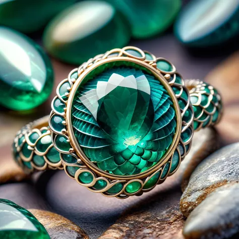 HDR photo of emerald scales ring system,sharp,gemstone,sharp,cosmic,<lora:DeverScalesXL:1>,dvrscls, . High dynamic range