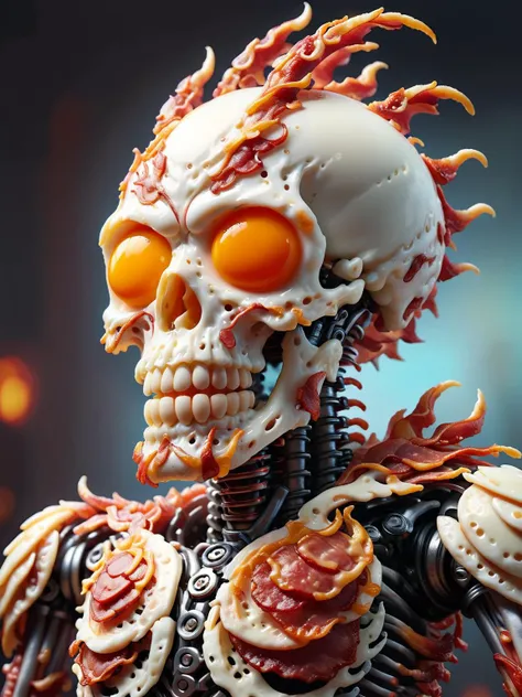 ethereal fantasy concept art of Gothic style nebula scales mechanical skeleton,fiery skull made of bacon flames,sharp,miniature,tiltshift,mecha,hyperdetailed,maximum fidelity,quality,cinematic,subsurface scattering,maximal attention to correctness and detail,epic,magnificent,wondrous,<lora:DeverScalesXL:1>,dvrscls,<lora:ral-friedegg-sdxl:0.9>,ral-friedegg, . Dark . magnificent