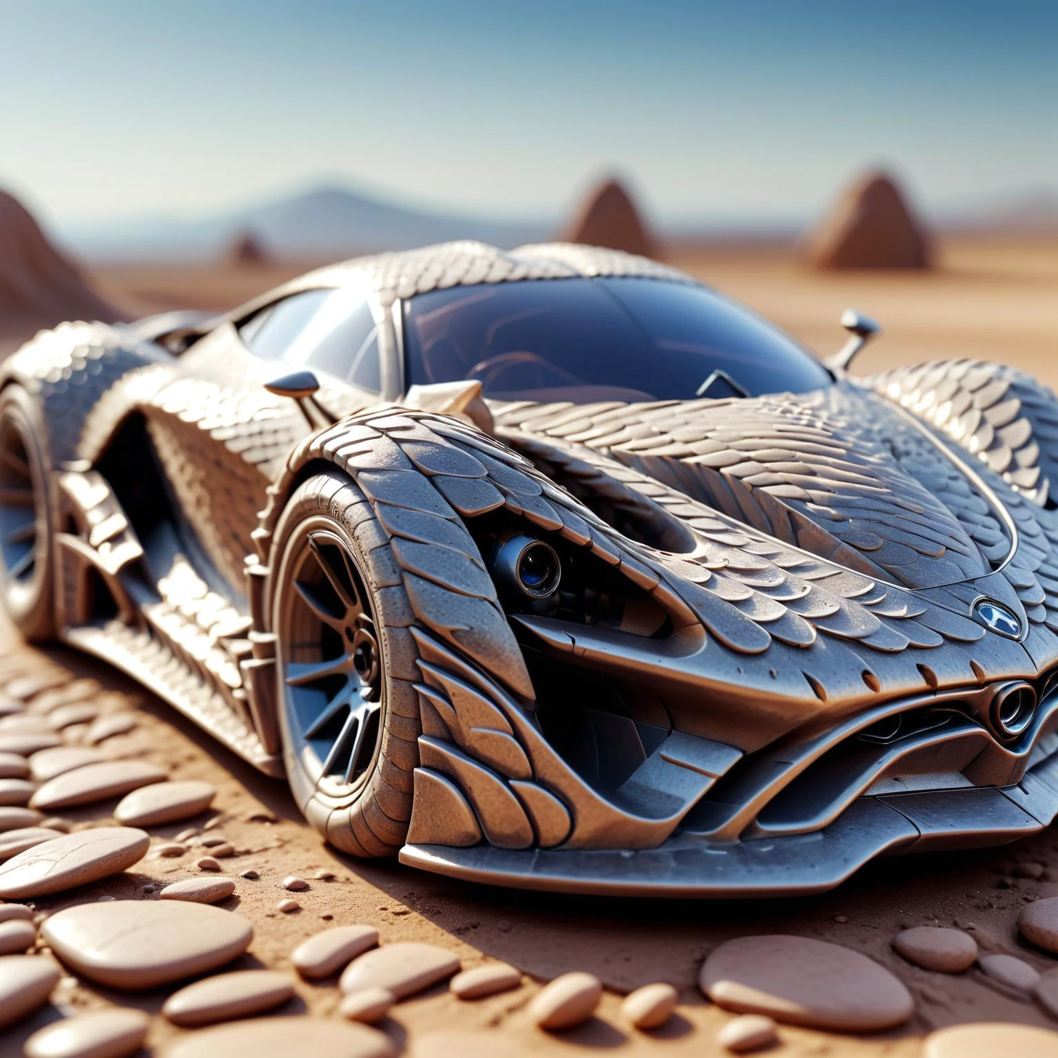 HDR photo of skeletonized concept hypercar made of clay scales,sharp,gemstone,cosmic,miniature,tiltshift,macro product display,intricate laser engraving,dvrscls,druidic,mecha,hyperdetailed,maximum fidelity,quality,cinematic,subsurface scattering,maximal attention to correctness and detail,epic,magnificent,wondrous,<lora:DeverScalesXL:1>,dvrscls, . High dynamic range