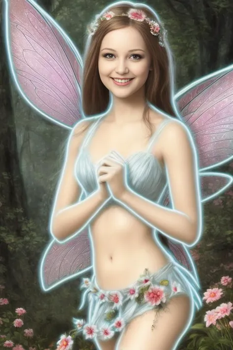 fairy, smile, <lora:NeonLightClothes_blue:1.50>, highres, masterpiece