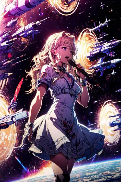 absurdres, (best quality), (masterpiece),(ultra-detailed:1.2),photorealistic,ultra high res,cowboy shot,
1girl,singing,Galaxy Diva,
<lora:Gate_of_babylon:0.9> ,gate_of_babylon, solo, glowing circles in background,
<lora:macrossfrontier_nome:0.85> ,sheryl nome,microphone,
dress,
(fighter aircraft:1.1),warp out,
space,
<lora:flat2:-0.5>,
<lora:nlc_blue:0.8>