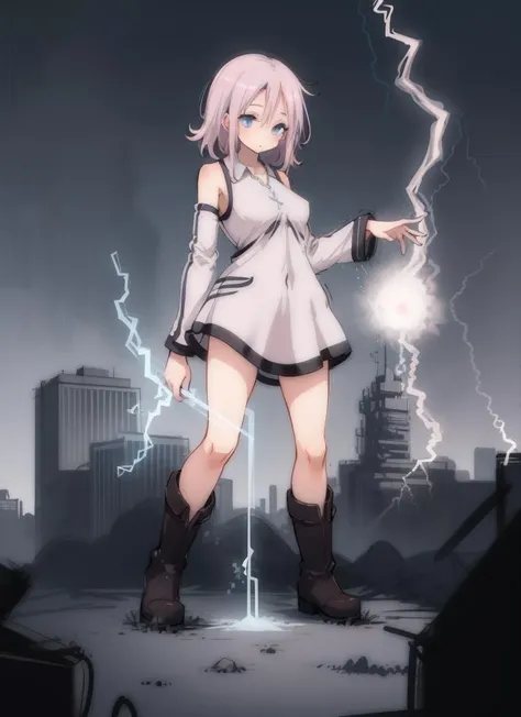 <lora:macro-10:0.5>,giantess,giantess, city, posing, tailler than building,1girl, <lora:duna:1>,boots,lightning