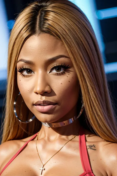 a beautiful woman, nicki minaj, black bikini, laying on floor, black background, professional photoshoot, detailed facial features, flawless skin, glamorous, dramatic lighting, high fashion, high quality, photorealistic, 8k, best quality