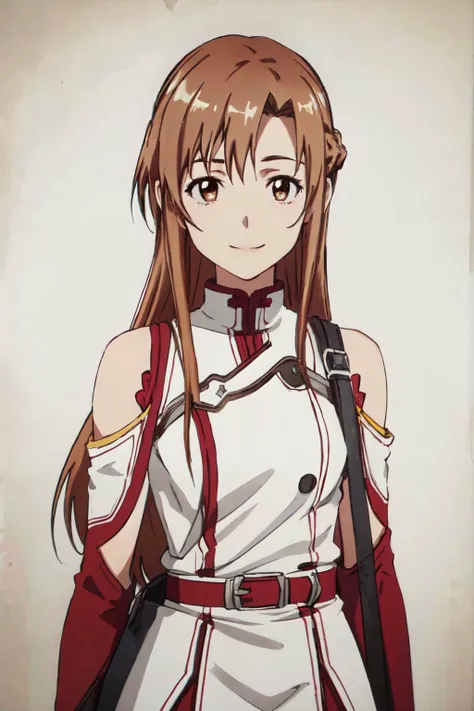 <lora:Kizuki - Sword Art Online - Yuuki Asuna:1>yuuki asuna, kizukiai, brown hair, brown eyes, medium breasts, long hair, braid,
kotbo, white gloves, white uniform, white boots, red skirt, red straps,
(best quality, masterpiece, RAW photo,ultra-detailed:1.2), <lyco:GoodHands-beta2:1.0>,1girl,solo,looking at viewer,smile