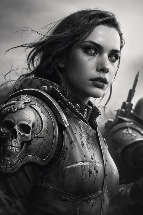 dramatic scene, ink wash, washed out painting, darkwave, desolate, warhammer:0.3, power_armor, award winning cinema poster art, sisters of battle, Adepta Sororitas, ruined battlefield, on a hill full of skulls, bold lines, expressive drawing, <lora:Luis Royo and Woman v.2:0.59>, 8K, (dynamic perspective), sharp focus, (depth of field, bokeh:1.3), extremely detailed, beautiful detailed eyes, cinematic lighting, ((masterpiece, best quality)) <lora:adepta_sororitas_v1:0.45>