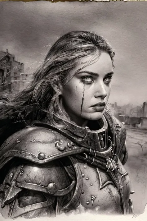 dramatic scene, ink wash, washed out painting, darkwave, desolate, award winning cinema poster art, <lora:Luis Royo and Woman v.2:0.8>, beautiful detailed eyes, <lora:edgWar40KAdeptaSororitas:0.7>, bold lines, expressive drawing, 8K, (dynamic perspective), sharp focus, (depth of field, bokeh:1.3), extremely detailed, cinematic lighting, ((masterpiece, best quality))