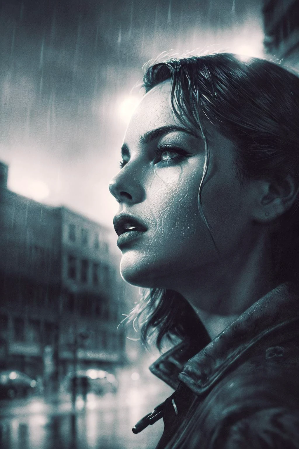 dramatic scene, ink wash, washed out painting, darkwave, desolate, antiutopia, noir, rain, policewoman, private detective, cyberpunk, award winning cinema poster art, bold lines, expressive drawing, <lora:Luis Royo and Woman v.2:0.7>
, 8K, (dynamic perspective), sharp focus, (depth of field, bokeh:1.3), extremely detailed, beautiful detailed eyes, cinematic lighting, ((masterpiece, best quality))