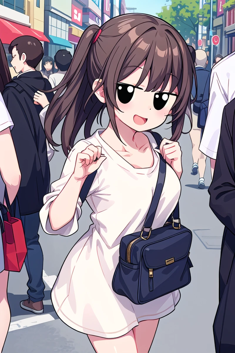 <lora:hotarueye_jitome4_v100:1>, insanely detailed, absurdres, ultra-highres, ultra-detailed, best quality,
1girl, solo, nice hands, perfect hands,
BREAK
(grab shoppinng bag, wearing plain clothes)
BREAK
happy smile, laugh, open mouth, standing,
from side,
seductive pose, cowboy shot,
BREAK
slender, kawaii, perfect symmetrical face, ultra cute girl, ultra cute face, ultra detailed eyes, ultra detailed hair, ultra cute, ultra beautiful,
BREAK
in harajuku, shibuya, tokyo, street, crowd, cityscape,
BREAK
medium breasts,
(brown hair, brown eyes),