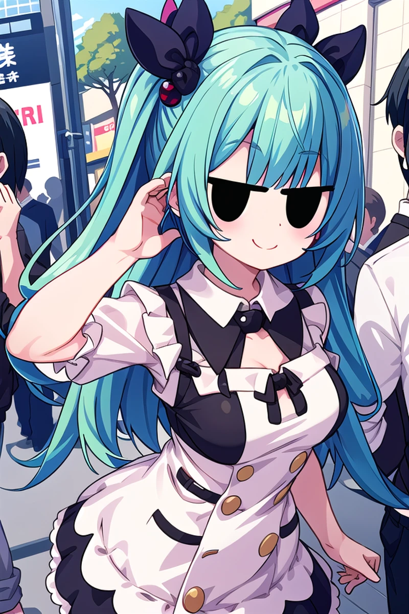 <lora:hotarueye_jitome4_v100:1.5>, insanely detailed, absurdres, ultra-highres, ultra-detailed, best quality,
1girl, solo, nice hands, perfect hands,
BREAK
harajuku-style coordinate
BREAK
happy smile, laugh, closed mouth, standing,
from above,
seductive pose, cowboy shot,
BREAK
slender, kawaii, perfect symmetrical face, ultra cute girl, ultra cute face, ultra detailed eyes, ultra detailed hair, ultra cute, ultra beautiful,
BREAK
in harajuku, shibuya, tokyo, street, crowd, cityscape,
BREAK
medium breasts,
(green hair, black eyes),