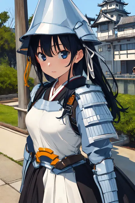 (masterpiece, best quality;1.3), extremely detailed ,ultra detailed, 1girl, solo,  looking at viewer, 
uesugi kenshin (rance),armor, helmet, hair ribbon, japanese castle,
<lora:Kenshin:0.75>