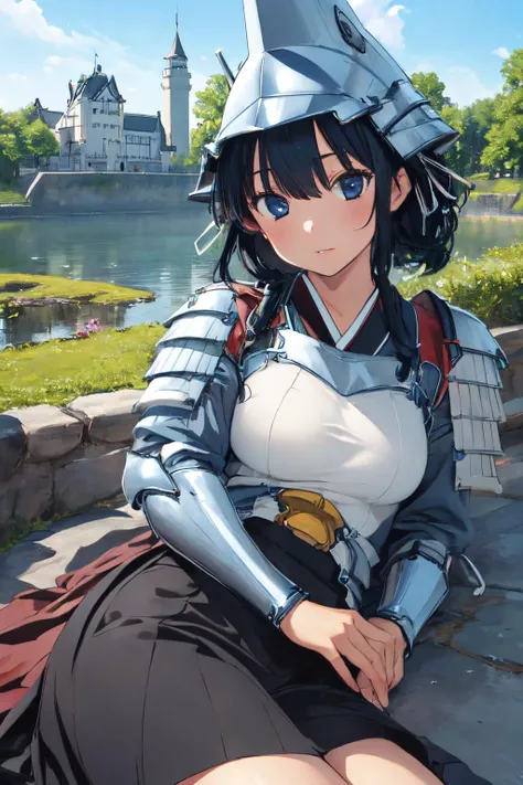 (masterpiece, best quality;1.3), extremely detailed ,ultra detailed, 1girl, solo, looking at viewer,
uesugi kenshin (rance),armor, helmet, hair ribbon, japanese castle, lying,
<lora:Kenshin:0.75>