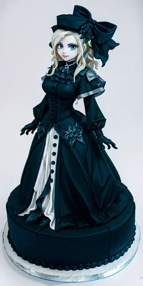 <lora:WhippedCreamTopStyle:0.3> WhippedCreamTopStyle,(CakeStyle:1.5) <lora:kriemhild-lora-nochekaiser:1> dress,Marzipan cake shaped like kriemhild dress. <lora:CakeStyle:1>,blue eyes, long hair, mole under eye, pale skin, white hair, wavy hair,ascot, (black:1.5) dress, black (capelet,flower, gloves, headwear, rose), hat, long sleeves, rose, veil
BREAK
(white background, simple background, full body:1),(gigantic breasts:1),seductive smile,(smug:1),looking at viewer