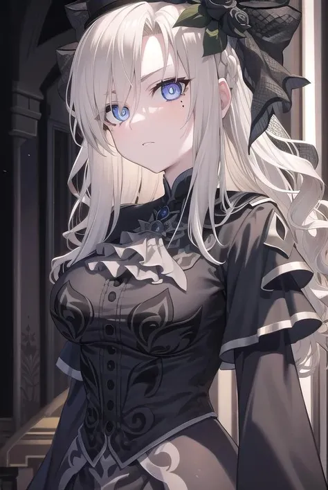 kriemhild, <lora:kriemhild-lora-nochekaiser:1>,
kriemhild, blue eyes, long hair, mole, mole under eye, pale skin, white hair, wavy hair,
BREAK ascot, black capelet, black dress, black flower, black gloves, black headwear, black rose, capelet, dress, flower, gloves, hat, long sleeves, rose, veil,
BREAK looking at viewer,
BREAK indoors,
BREAK <lyco:GoodHands-beta2:1>, (masterpiece:1.2), best quality, high resolution, unity 8k wallpaper, (illustration:0.8), (beautiful detailed eyes:1.6), extremely detailed face, perfect lighting, extremely detailed CG, (perfect hands, perfect anatomy),
