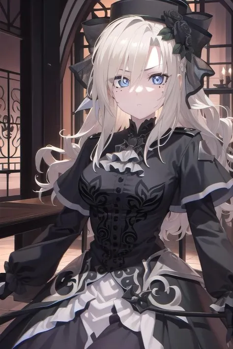 kriemhild, <lora:kriemhild-lora-nochekaiser:1>,
kriemhild, blue eyes, long hair, mole, mole under eye, pale skin, white hair, wavy hair,
BREAK ascot, black capelet, black dress, black flower, black gloves, black headwear, black rose, capelet, dress, flower, gloves, hat, long sleeves, rose, veil,
BREAK looking at viewer,
BREAK indoors,
BREAK <lyco:GoodHands-beta2:1>, (masterpiece:1.2), best quality, high resolution, unity 8k wallpaper, (illustration:0.8), (beautiful detailed eyes:1.6), extremely detailed face, perfect lighting, extremely detailed CG, (perfect hands, perfect anatomy),