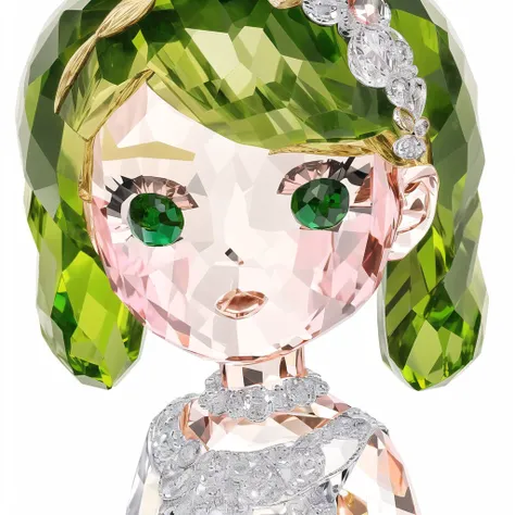 <lora:crystallthings:1.0>, crystallthings, glass figurine, crystal,1girl, blonde hair, blush, can, collarbone, green eyes, highres, long hair, looking at viewer, open mouth, scrunchie, solo