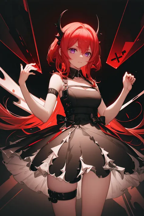 (masterpiece), (best quality), perfect composition, clean, 8K, ,[1girl, cowboy shot], dress, slender, horn, shead, secret, cinematic lighting, high contrast, geometric pattern, ray, [glare, radiance], trending on pixiv, neon inscription, runic, [obsidian, see-through, optical], red glow, dark theme
<lora:ArknightsSurtr_20:0.82> <lora:style_ASK_v2:0.5> <lora:1.5offset_noise-Lite:1>  <lora:add_detail:0.25>