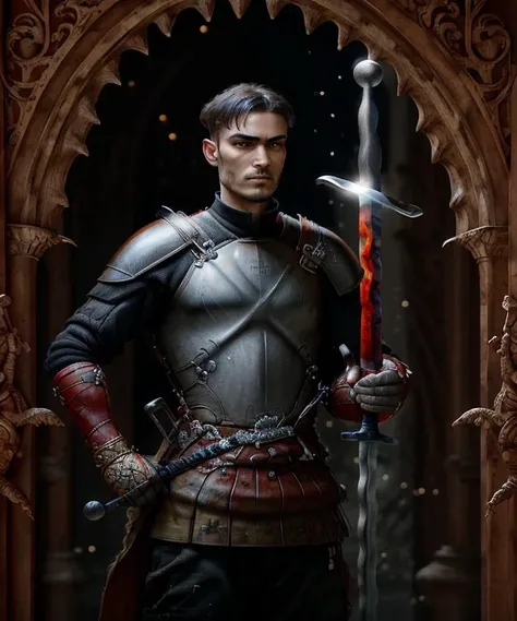 <lora:flamberge-18:1> , flamberge sword in hand, in a factory, (realistic styled by karol bak : 1.4). german ethnicity soldier, medium closeup.  in munich complex ornate background, sharp focus, masterpiece, (RAW photo, fashion: 1.3), intricate and detailed.
