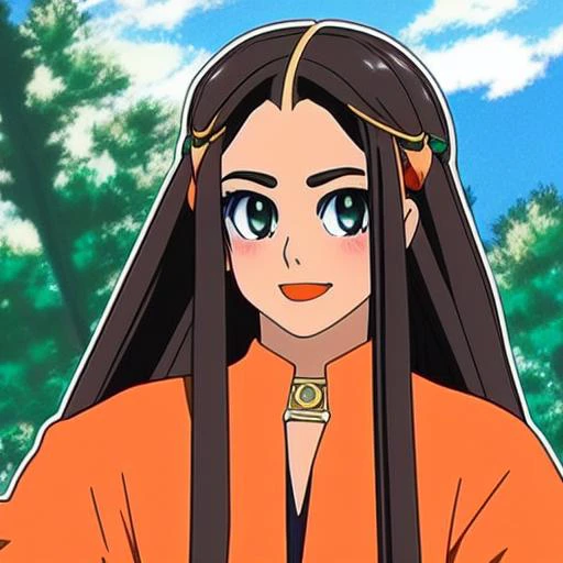 anime key visual;kcyChance in Feminine haute couture outfit in the style of 90's vintage anime, surrealism, akira style. detailed line art. fine details. fine jewelry. very Feminine. orange vibe.