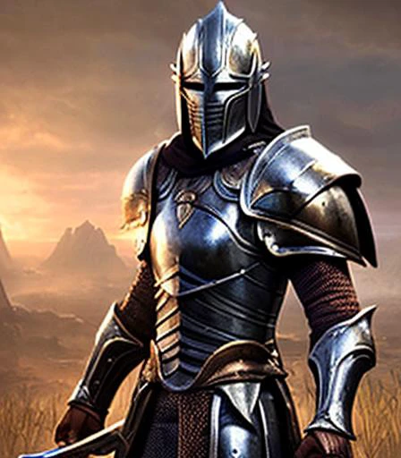 keyframe concept art, masterpiece, 90s movie scene, cinematic, water sunset horizon background, close view, helmeted, nwpnn, solace, looking into distance, consolation, respite, solaire, dark souls, (female knight) standing at ease, crested helmet, valkyrie, protagonist, longsword, imbued with power of the sun, simple background, haze, armored, masked, enchanted, photorealistic lighting, elder scrolls art, by pino daeni, feng zhu, noah bradley, artstation, flawless detail, 3d perspective