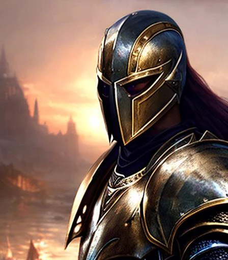 keyframe concept art, masterpiece, 90s movie scene, cinematic, water sunset horizon background, close view, helmeted, nwpnn, solace, looking into distance, consolation, respite, solaire, dark souls, (female knight) standing at ease, crested helmet, valkyrie, protagonist, longsword, imbued with power of the sun, simple background, haze, armored, masked, enchanted, photorealistic lighting, elder scrolls art, by pino daeni, feng zhu, noah bradley, artstation, flawless detail, 3d perspective