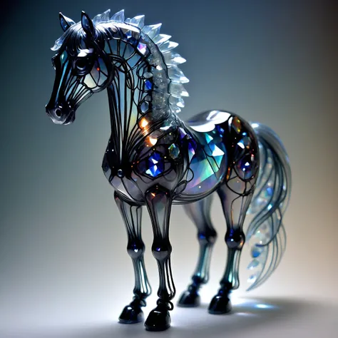 cs-cr1stal-v2 oxidized sapphire skeletal horse, black wire edging, dw01-3400