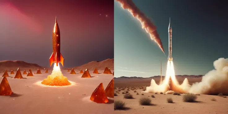 kcrstal17xl analog realistic Magic Realism colour photo of a rocket launch in a desert, very detailed, award-winning