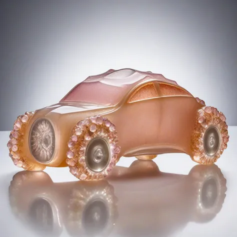 Futuristic car by Rene Lalique, (solidifying:1.61), (embedding:kcrstal17xl-step00001200.safetensors:1.2), very detailed, intricate, product shot, photograph, studio lighting, concept art, isolated, neutral background, neutral surroundings