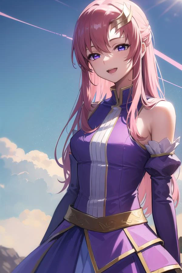 lacusclyne, <lyco:lacusclyne-lyco-nochekaiser:1>,
lacus clyne, (purple eyes:1.1), hair ornament, long hair, wave hair ornament, pink hair, <lora:nikkori_v200:1>, smile, open mouth,
BREAK dress, long dress, long sleeves, white sleeves, frills frilled skirt, frilled sleeves, detached sleeves, bare shoulders, purple skirt, purple frills,
BREAK looking at viewer, (cowboy shot:1.5),
BREAK outdoors, space, star \(sky\), sun,
BREAK <lyco:GoodHands-beta2:1>, (masterpiece:1.2), best quality, high resolution, unity 8k wallpaper, (illustration:0.8), (beautiful detailed eyes:1.6), extremely detailed face, perfect lighting, extremely detailed CG, (perfect hands, perfect anatomy),