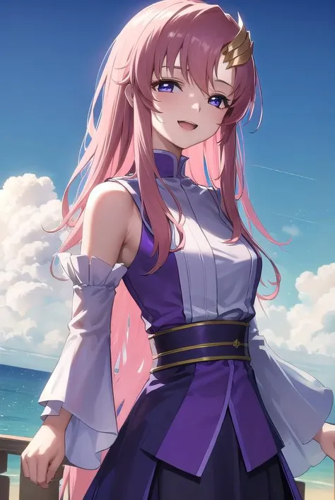 lacusclyne, <lyco:lacusclyne-lyco-nochekaiser:1>,
lacus clyne, (purple eyes:1.1), hair ornament, long hair, wave hair ornament, pink hair, <lora:nikkori_v200:1>, smile, open mouth,
BREAK dress, long dress, long sleeves, white sleeves, frills frilled skirt, frilled sleeves, detached sleeves, bare shoulders, purple skirt, purple frills,
BREAK looking at viewer, (cowboy shot:1.5),
BREAK outdoors, space, star \(sky\), sun, 
BREAK <lyco:GoodHands-beta2:1>, (masterpiece:1.2), best quality, high resolution, unity 8k wallpaper, (illustration:0.8), (beautiful detailed eyes:1.6), extremely detailed face, perfect lighting, extremely detailed CG, (perfect hands, perfect anatomy),