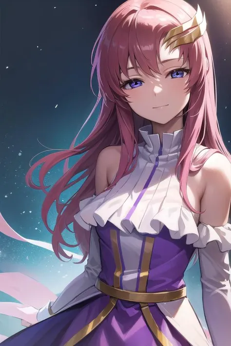 lacusclyne, <lyco:lacusclyne-lyco-nochekaiser:1>,
lacus clyne, (purple eyes:1.1), hair ornament, long hair, wave hair ornament, pink hair, <lora:nikkori_v200:1>, smile,
BREAK dress, long dress, long sleeves, white sleeves, frills frilled skirt, frilled sleeves, detached sleeves, bare shoulders, purple skirt, purple frills,
BREAK looking at viewer, (cowboy shot:1.5),
BREAK outdoors, space, star \(sky\), sun, 
BREAK <lyco:GoodHands-beta2:1>, (masterpiece:1.2), best quality, high resolution, unity 8k wallpaper, (illustration:0.8), (beautiful detailed eyes:1.6), extremely detailed face, perfect lighting, extremely detailed CG, (perfect hands, perfect anatomy),