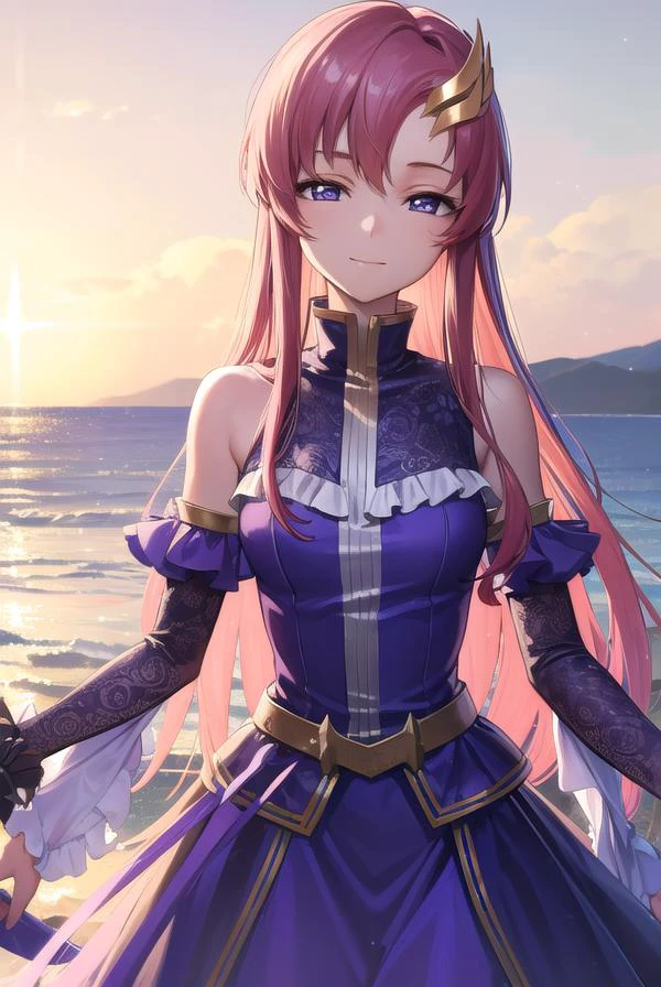 lacusclyne, <lyco:lacusclyne-lyco-nochekaiser:1>,
lacus clyne, (purple eyes:1.1), hair ornament, long hair, wave hair ornament, pink hair, <lora:nikkori_v200:1>, smile,
BREAK dress, long dress, long sleeves, white sleeves, frills frilled skirt, frilled sleeves, detached sleeves, bare shoulders, purple skirt, purple frills,
BREAK looking at viewer, (cowboy shot:1.5),
BREAK outdoors, space, star \(sky\), sun,
BREAK <lyco:GoodHands-beta2:1>, (masterpiece:1.2), best quality, high resolution, unity 8k wallpaper, (illustration:0.8), (beautiful detailed eyes:1.6), extremely detailed face, perfect lighting, extremely detailed CG, (perfect hands, perfect anatomy),