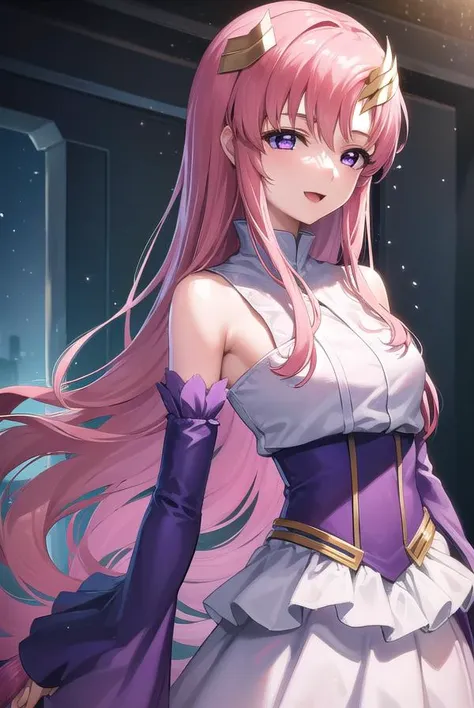 lacusclyne, <lyco:lacusclyne-lyco-nochekaiser:1>,
lacus clyne, (purple eyes:1.1), hair ornament, long hair, wave hair ornament, pink hair, <lora:nikkori_v200:1>, smile, open mouth,
BREAK dress, long dress, long sleeves, white sleeves, frills frilled skirt, frilled sleeves, detached sleeves, bare shoulders, purple skirt, purple frills,
BREAK looking at viewer, (cowboy shot:1.5),
BREAK outdoors, space, star \(sky\), sun, 
BREAK <lyco:GoodHands-beta2:1>, (masterpiece:1.2), best quality, high resolution, unity 8k wallpaper, (illustration:0.8), (beautiful detailed eyes:1.6), extremely detailed face, perfect lighting, extremely detailed CG, (perfect hands, perfect anatomy),