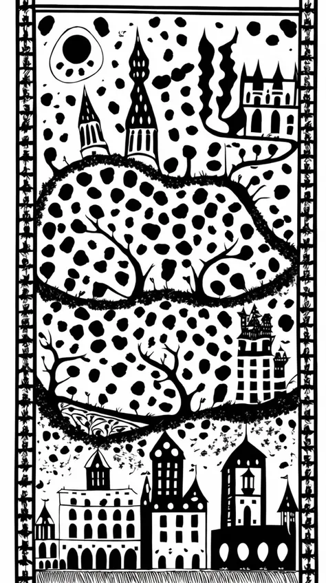 square shape, castle, monochrome, papercutting, <lora:papercutting:1>