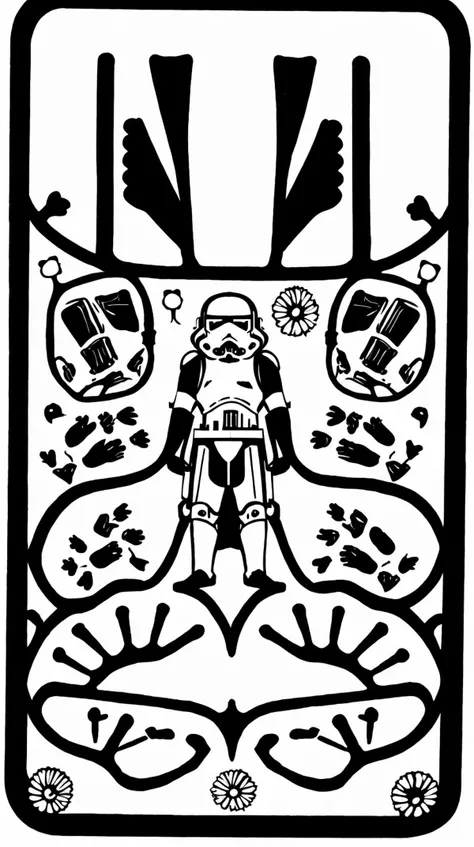square shape, stormtrooper, monochrome, papercutting, <lora:papercutting:1>