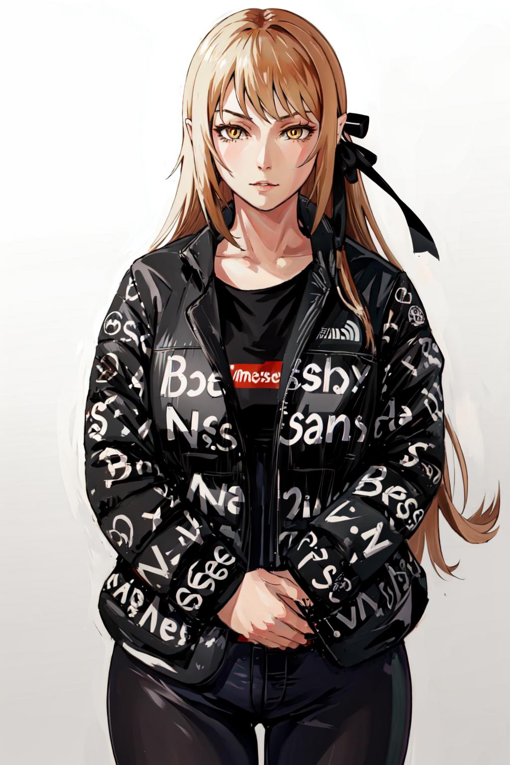 A woman in a black jacket and black pants with a black shirt - SeaArt AI