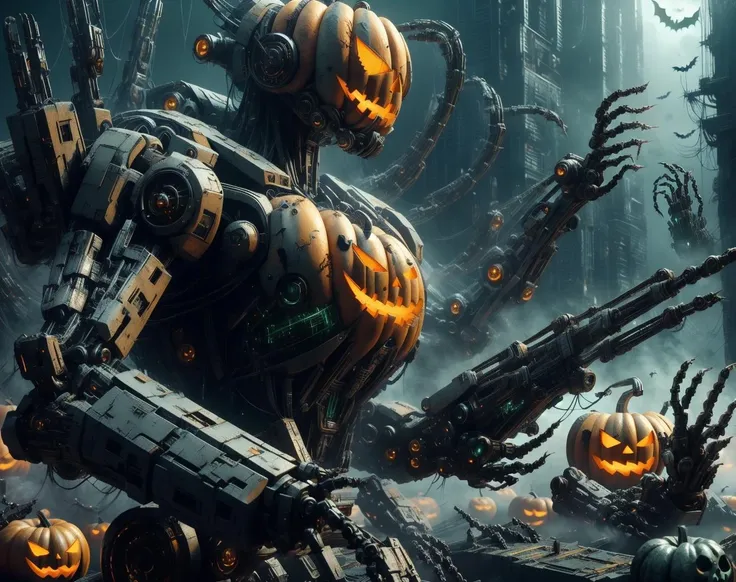 masterpiece, best quality, halloweentech mecha, (extra arms:1.1), pov, <lora:halloweenTech-20:0.9> <lora:blade-runner:0.5><lora:mecha-000014:0.3>