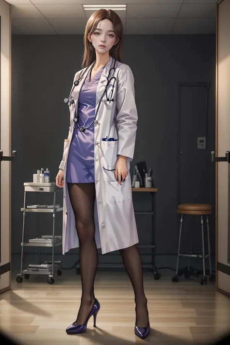 highres,absurdres,masterpiece,best quality,original,extremely detailed CG,extremely detailed wallpaper,perfect lighting,(standing on the stage),blurry background,looking at viewer,
<lora:doctor_uniform_v1:0.8>,doctor_uniform,labcoat,stethoscope,doctor,pantyhose,high heels,<lora:GoodHands-beta2:1>,