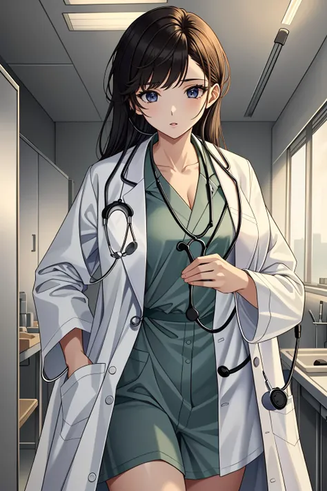 ((masterpiece, best quality, high quality)),1girl, (hospital), <lora:infirmary_v0.1:0.5> infirmary, <lora:Doctor Uniform V2:0.7> (doctor_uniform, labcoat, stethoscope, doctor),