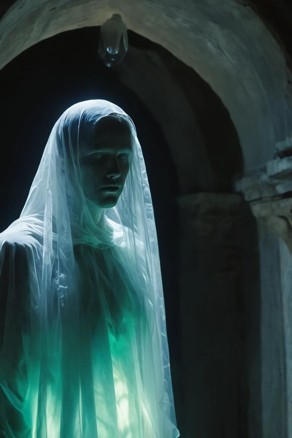 photo, full body, rim lighting,(by Pascal Blanche and Gaspar de Crayer:1.2), ethereal translucent appearance, faint ghostly glow, human face, ghost like characteristics, partially visible, transparent form, unfinished journey to the afterlife, haunting, caught between the physical and spiritual realms,aesthetic of romanticism with poison atmosphere,novel flawless magnum with proficient details,(naples yellow and chocolate colors:0.1),
