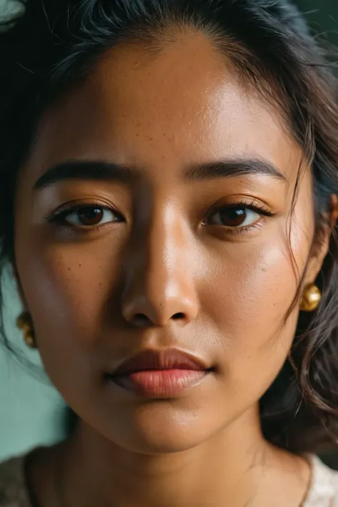 cinematic still, A shot of an 18 year old Filipino-Malay woman ,highly detailed skin with hair , emotional, harmonious, vignette, 4k epic detailed, shot on kodak, 35mm photo, sharp focus, high budget, cinemascope, moody, epic, gorgeous, film grain, grainy,