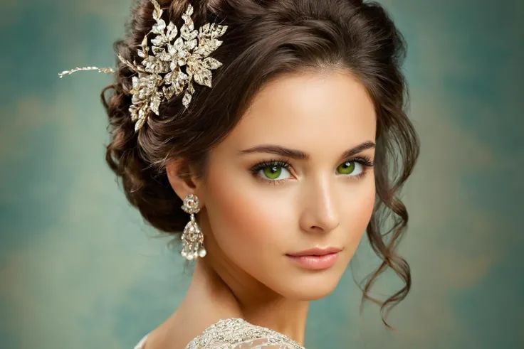 captivating AI generated image of a kabardian female ever,Amber-Green eyes, Dark brown colored hair in a elegant updo style