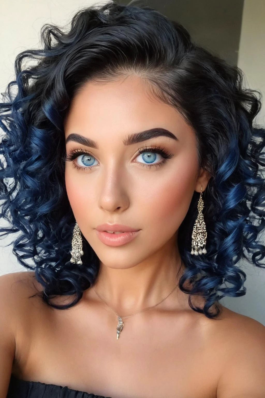 captivating AI generated image of a evenki female ever,Gray-Blue eyes, Black colored hair in a pin curls style