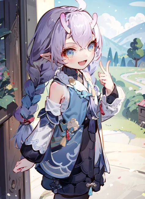 (:1.1), solo, smile, :d, smug,
smile, from side,
bailu,twin braids, (dragon tail:1.0), detached sleeves fur trim chinese clothes yellow tassel, dragon horns,
outdoor, rural style, <lora:bailuHonkaiStarRail0:1>
 <lora:add_detail:0.2> <lora:MukStyle-27:1:OUT8>